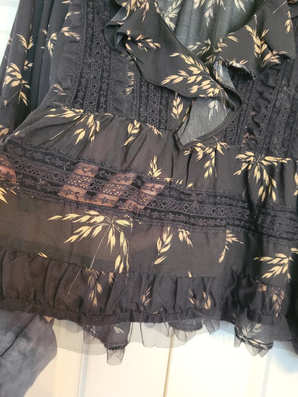 Anthropologie Black Motif V-Neck Ruffle Lace Detail Blouse - Picture 8 of 11